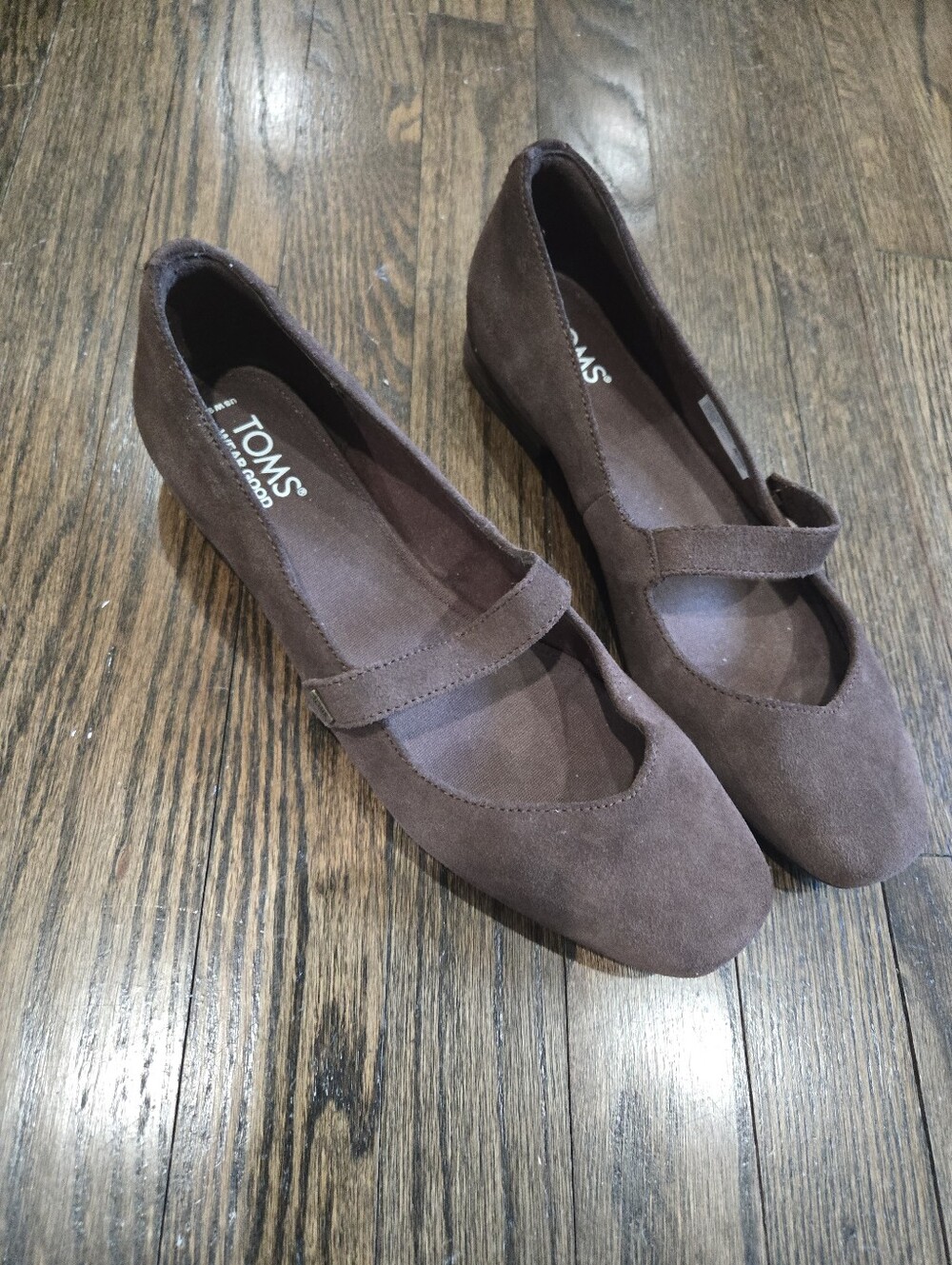 TOMS Bianca Oak Brown Suede Mary Jane Ballet Flats Shoes Size 9